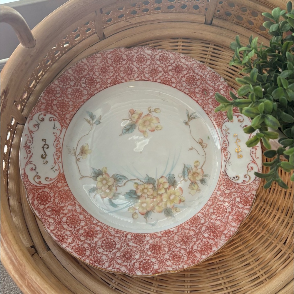 Floral Red and White Porcelain Plate